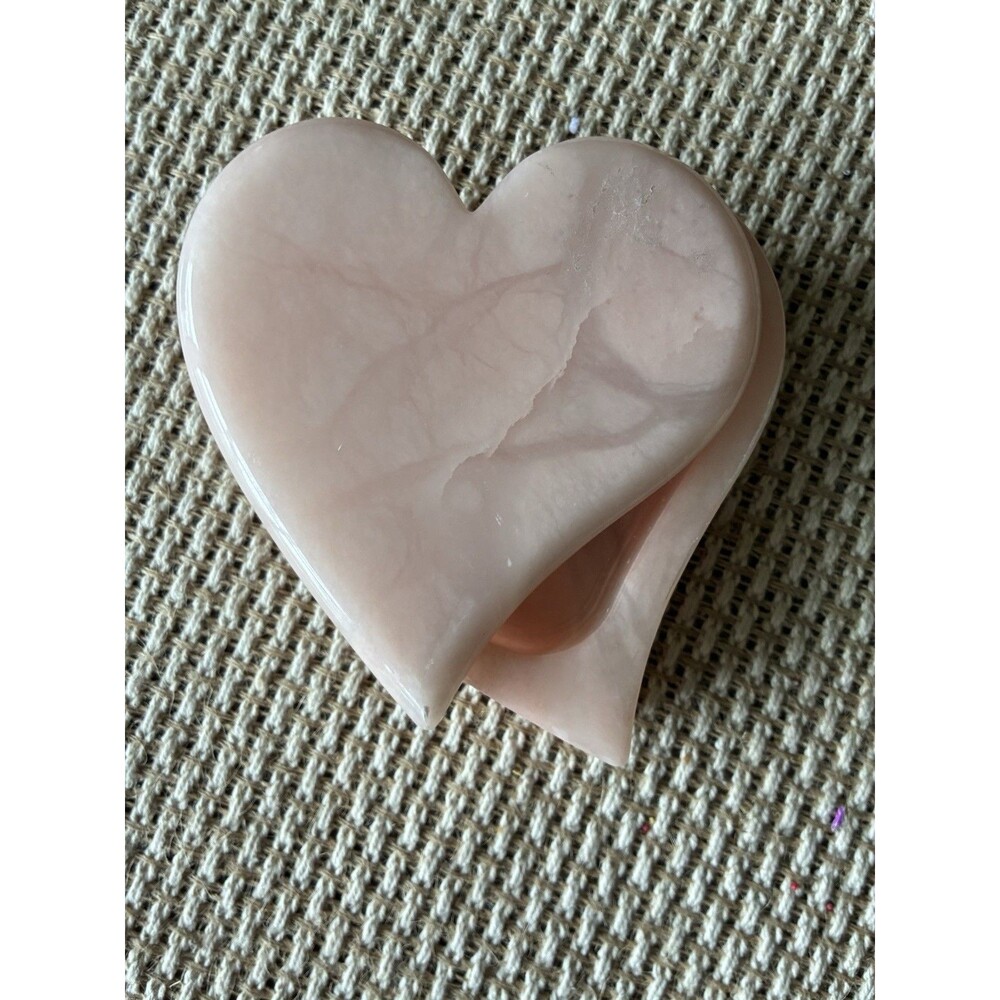 Vintage Ducceschi Alabaster Trinket Box Swivel-Top Heart Salmon Color HTF